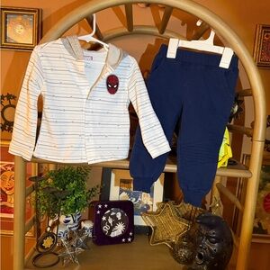 Marvel White and Navy Striped Hoodie & Jogger Set